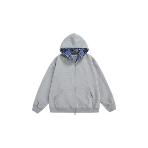Plaid Lined Gray Hoodie