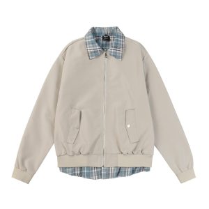 Layered Plaid Collar Bomber Jacket