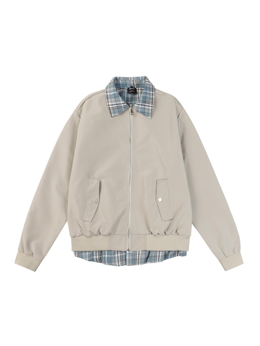 Layered Plaid Collar Bomber Jacket